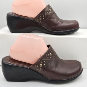 Clark's 3 in studded wedge leather mules size 10